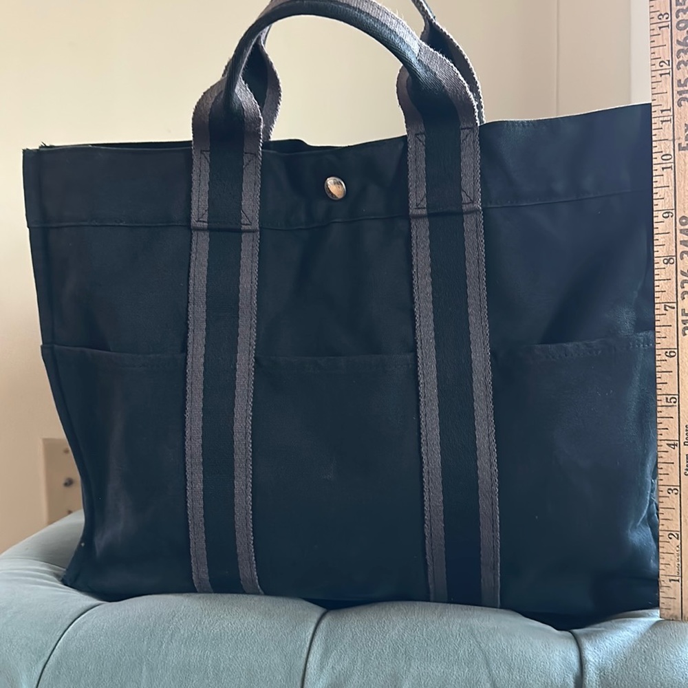 Hermes fourre tote bag black and grey canvas